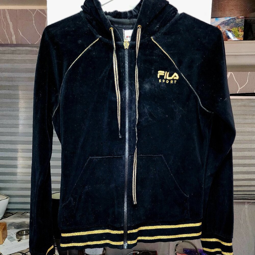 Black & Gold Velour Hoodie Size Small